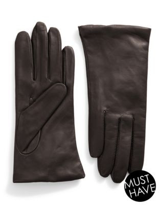 Lord & Taylor Cashmere-Lined 9" Leather Gloves - BROWN - 7