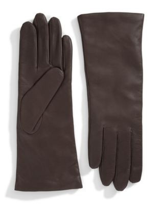 Lord & Taylor Cashmere-Lined 10.75" Leather Gloves - BROWN - 8.5