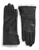 Lord & Taylor Wrist Length Side Button Leather Gloves - BLACK/WHITE - 7.5