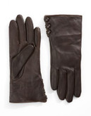 Lord & Taylor Wrist Length Side Button Leather Gloves - BROWN - 6.5
