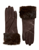 Lord & Taylor Wrist Length Fur Cuffed Gloves - BROWN - 6.5