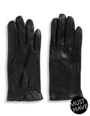 Lord & Taylor 9 Inch Leather Touchscreen Gloves - BLACK - 8