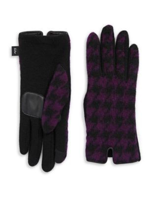 Echo Touch Houndstooth Wool-Blend Gloves - DARK PURPLE - SMALL