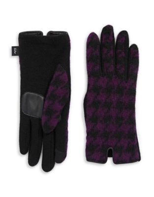 Echo Touch Houndstooth Wool-Blend Gloves - DARK PURPLE - MEDIUM