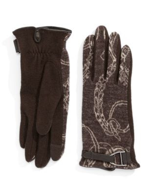 Lauren Ralph Lauren Equestrian Knit Touch Gloves - COFFEE - LARGE