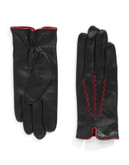 Lauren Ralph Lauren Braided Contrast Leather Gloves - BLACK/RED - SMALL