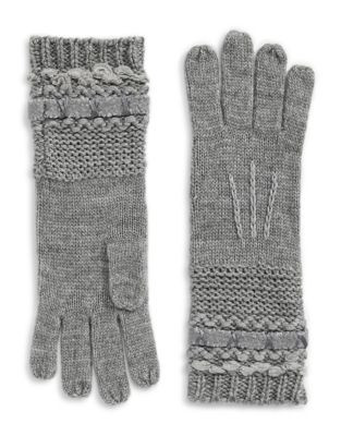 Lauren Ralph Lauren Textured Trim Gloves - GREY HEATHER