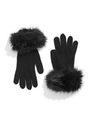 Parkhurst Faux Fur Cuffed Knit Gloves - BLACK MINK