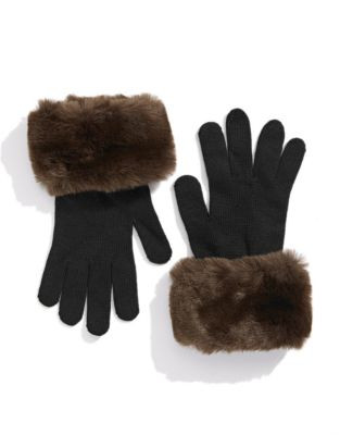 Parkhurst Faux Fur Cuffed Knit Gloves - BROWN BEAVER
