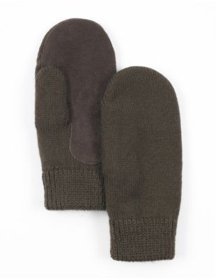 Isotoner Womens Knit Mitten with Full Suede Palm Thinsulate Lining - BROWN