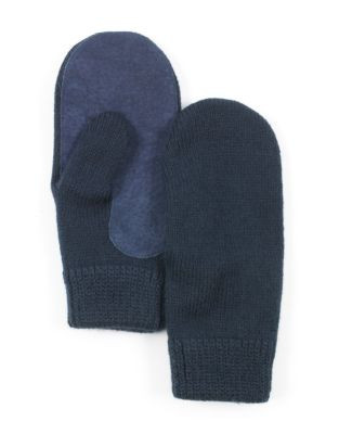 Isotoner Womens Knit Mitten with Full Suede Palm Thinsulate Lining - NAVY