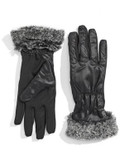 Ur Powered Faux Fur Cuff Touch-Screen Gloves - BLACK - L/XL