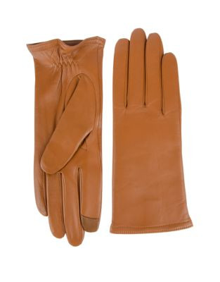 Hampton Collection Touch Technology Enabled Leather Gloves - BROWN - 6.5