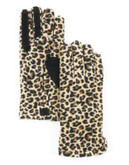 Isotoner Womens Stretch Fleece Glove with Suede Palm Grips - LEOPARD