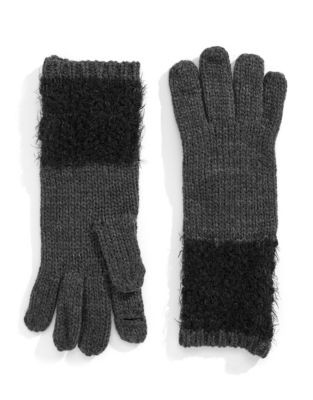 Calvin Klein Boucle Trimmed Gloves - BLACK/GREY