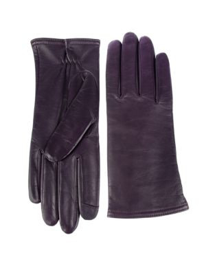 Hampton Collection Touch Technology Enabled Leather Gloves - PURPLE - 6.5