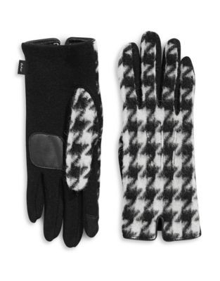 Echo Touch Houndstooth Wool-Blend Gloves - BLACK - SMALL