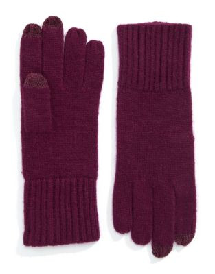 Lord & Taylor Ribbed Cashmere Texting Gloves - PORT