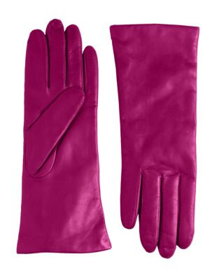 Lord & Taylor Cashmere-Lined 10.75" Leather Gloves - AMETHYST - 8