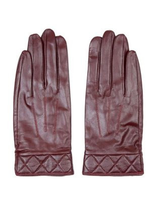 Topshop Leather Gloves - BURGUNDY - MEDIUM/LARGE