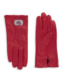 Lauren Ralph Lauren Leather Logo Plaque Gloves - RED/SILVER - SMALL