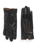 Lauren Ralph Lauren Braided Contrast Leather Gloves - BLACK/SADDLE - SMALL