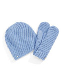 Kate Spade New York Solid Swirl Beanie and Mittens Box Set - BLUE