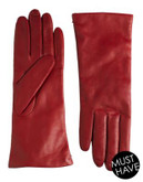 Lord & Taylor Cashmere-Lined 10.75" Leather Gloves - CHERRY RED - 6