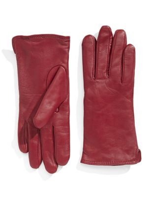 Lord & Taylor Vented Lined Leather Gloves - CHERRY RED - 6