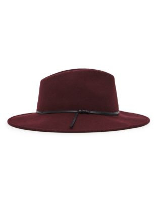 Reiss Wool Fedora with Leather Tie - BURGUNDY - LARGE