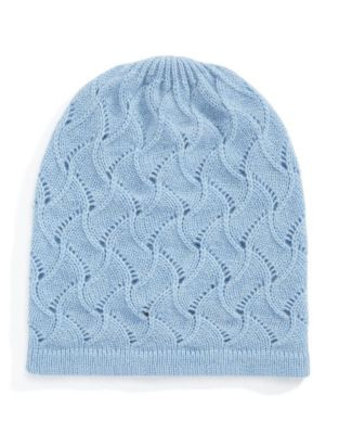 Lord & Taylor Pointelle Cashmere Beanie - BLUE HEATHER