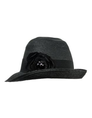 Nine West Packable Cloche with Flower Detail - BLACK