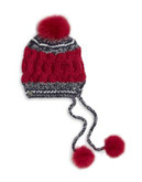 Pajar Mixed Knit Tuque with Fur Pom-Poms - RED