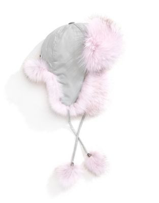 Pajar Rabbit Fur Pom-Pom Hat - GREY PINK