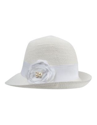 Nine West Packable Cloche with Flower Detail - WHITE