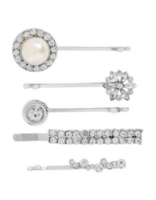 Expression Pearl and Rhinestone Bobby Pins - SILVER