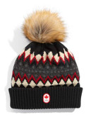 Olympic Collection Nordic Tuque with Faux Fur Pom-Pom - BLACK