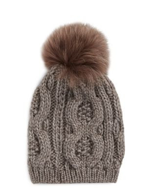 Echo Raccoon Fur Cable Knit Tuque - TRUFFLE