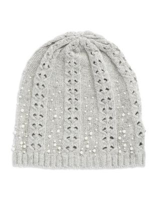 Lauren Ralph Lauren Embellished Knit Hat - FAWN GREY HEATHER