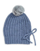 Echo Rib Knit Fur Pom Pom Hat - BLUE HAZE