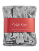 Calvin Klein Waffle Knit Hat Scarf and Gloves Set - GREY