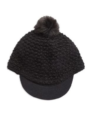 Lauren Ralph Lauren Textured Pom-Pom Brim Hat - BLACK