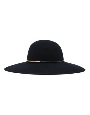 Reiss Wide-Brim Wool Hat with Metal Bar - NAVY - LARGE