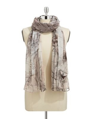 Lord & Taylor Map Print Scarf - TAUPE