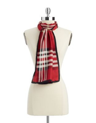 Lord & Taylor Silk Fraas Plaid Oblong Scarf - RED