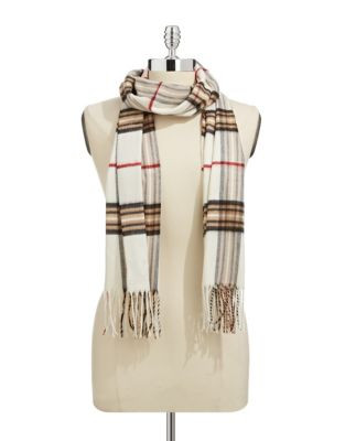 Lord & Taylor Classic Fraas Plaid Scarf - IVORY
