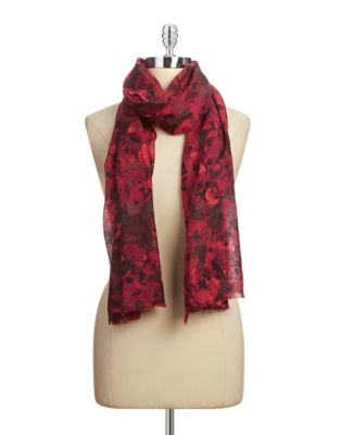 Lord & Taylor Shadow Roses Wool Scarf - RED