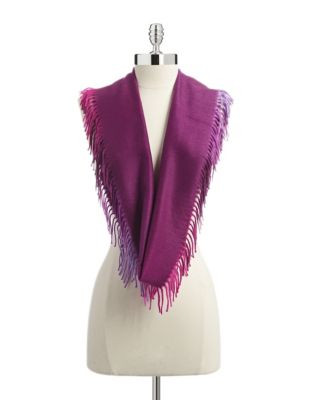 Lord & Taylor Fringe Ombre Infinity Scarf - BERRY