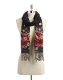 Lord & Taylor Border Floral Scarf - WINE