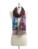 Lord & Taylor Border Floral Scarf - BERRY